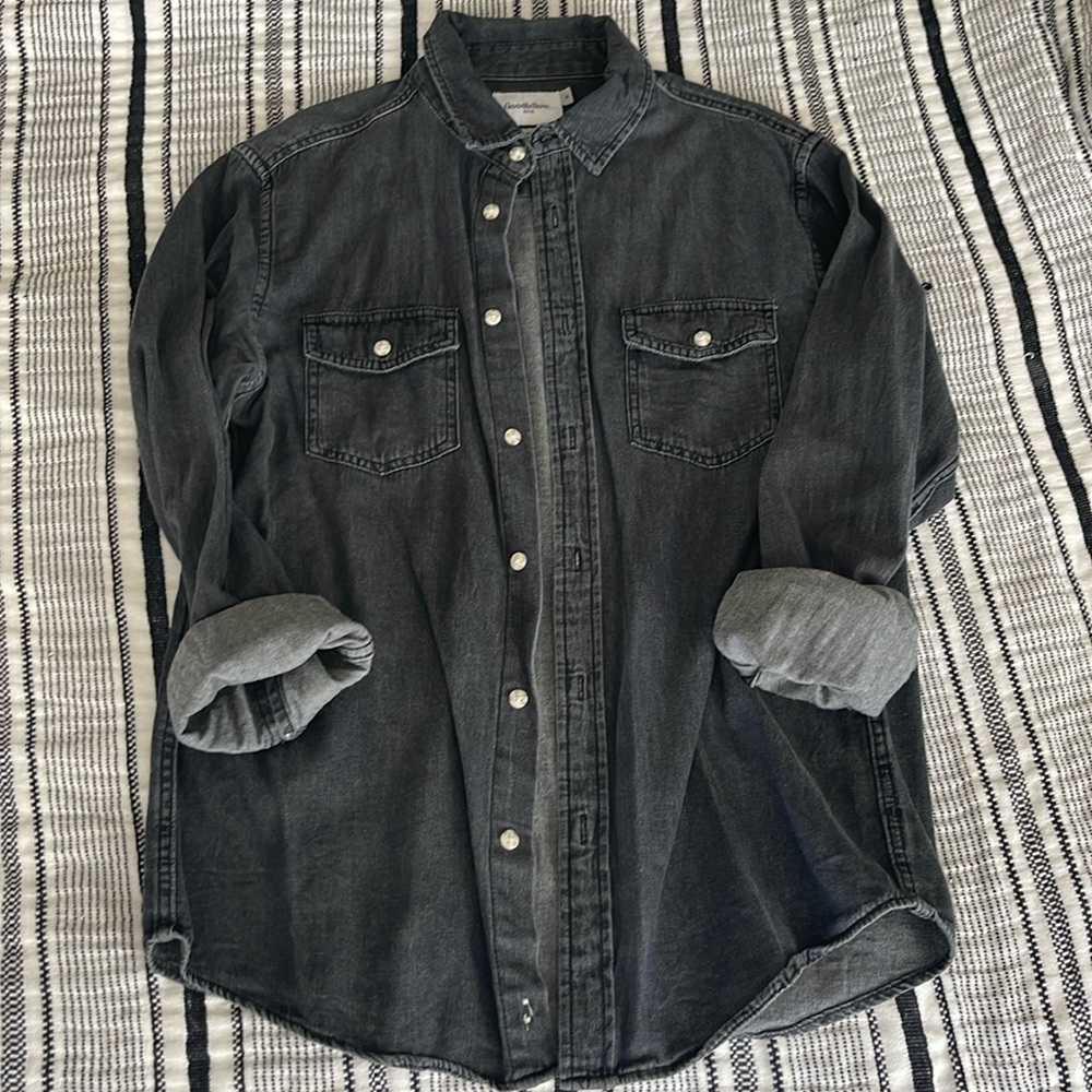 Black denim button up